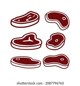 Steak Meat Beef Icon Set Vector
