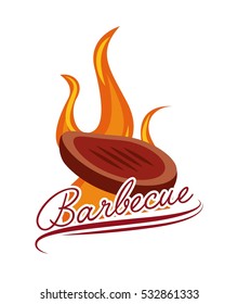 steak of meat burning over white background. barbecue grill concept. colorful design. vector illustration