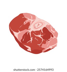 Steak meat in flat design. Raw meat piece with bone, butchery product menu. Vector illustration isolated.