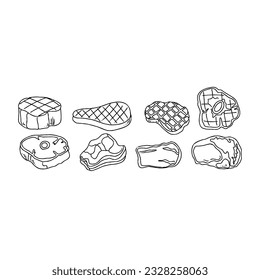 Steak-Fleisch handgezeichnet doodle Illustrationen Vektorset