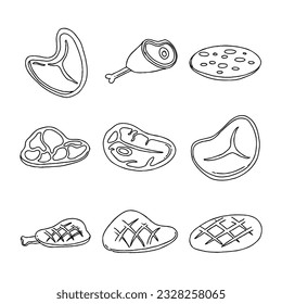 steak meat hand drawn doodle illustrations vector set