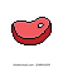  steak meat  icon 8 bit, pixel art food  icon for game  logo. 