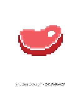  steak meat  icon 8 bit, pixel art food  icon for game  logo. 