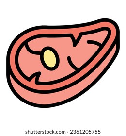 Steak meat icon outline vector. Pork lamb. Raw ham color flat