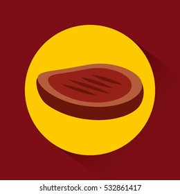 steak of meat icon over yellow circle and red background. barbecue grill concept. colorful design. vector illustration