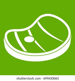 Steak of meat icon white isolated on green background. Vector illustration