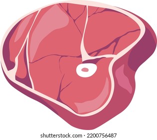 Steak meat, isolated raw piece of beef or pork for grilling and barbeque. Thick slice of product rich in proteins and fats. Restaurant cooking or home preparing ingredient. Vector in flat style