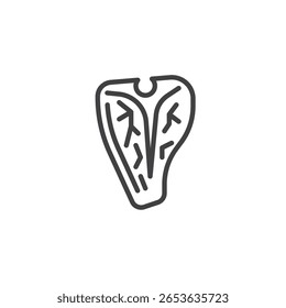 Steak meat line icon with grill mark details. Bold outline vector icon. Protein food symbol and butcher logo. Great for BBQ and meat product designs.