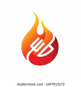 Steak meat logo design, fire logo design