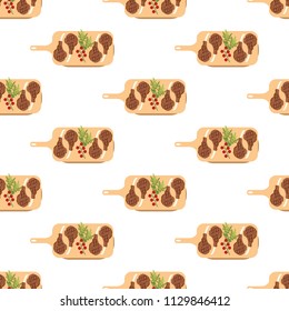 Steak meat on board seamless pattern on the white background, Vector illustration