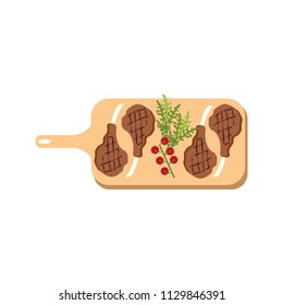 Steak meat on board on the white background, Vector illustration