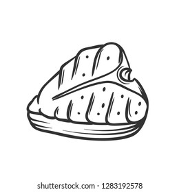 Steak meat, outline vector. BBQ icon retro style. Engraving illustration