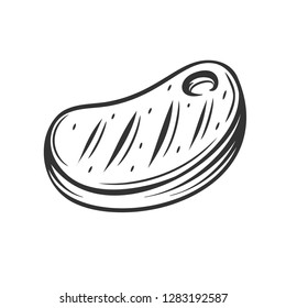 Steak meat, outline vector. BBQ icon retro style. Engraving illustration