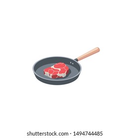 Steak meat in a pan. Vector 3d isometric, color web icons set, new flat style. Creative illustration design, idea for infographics.