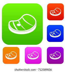 Steak of meat set icon color in flat style isolated on white. Collection sings vector illustration
