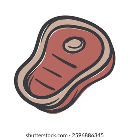 Steak. Meat. Simple Vector Hand Drawn Illustration for Sticker, Print, Icon