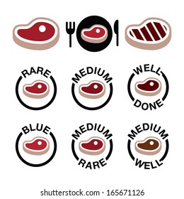 Steak - Medium, Rare, Well Done, Grilled Icons Set