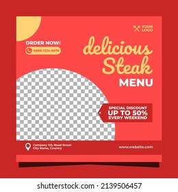 Steak menu banner square social media post template design