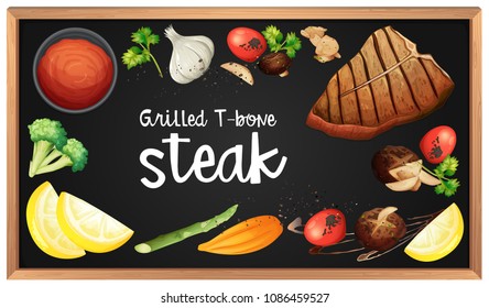 Steak Menu and Element on Blackboard illustration