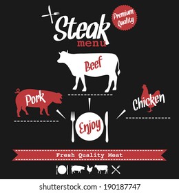 Steak Menu with a pig , a cow and a chicken