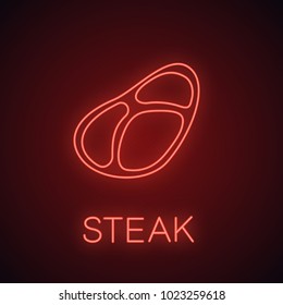 Steak neon light icon. Beefsteak. Glowing sign. Vector isolated illustration
