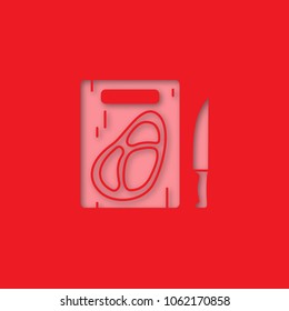 Steak on cutting board with knife paper cut out icon. Beefsteak. Vector silhouette isolated illustration