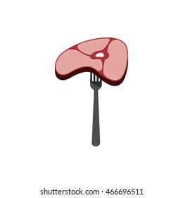 Steak on fork icon in flat style. Illustration of steak on fork vector icon isolated on white background. Food symbol