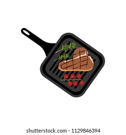 Steak on grill pan on the white background, Vector illustration