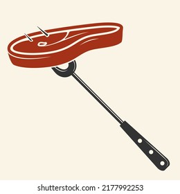 Steak on Meat fork isolated. Vector illustration
