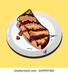 The steak on the plate. Juicy grilled steak.