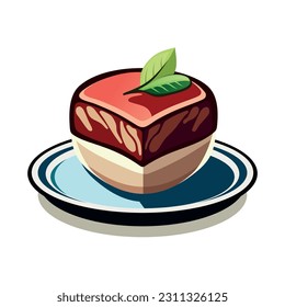 Steak on Plate on White Background. Vector