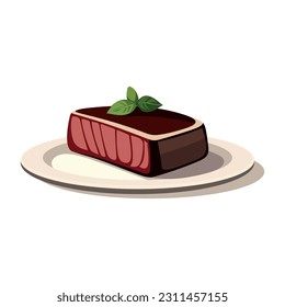 Steak on Plate on White Background. Vector