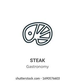 Steak outline vector icon. Thin line black steak icon, flat vector simple element illustration from editable gastronomy concept isolated stroke on white background