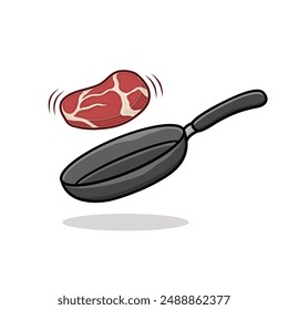 Steak and pan. cooking vector design