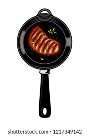 Steak in the Pan Object Stock Vector Illustration
