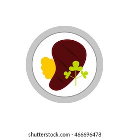 Steak in plate icon in flat style isolated on white background. Food symbol