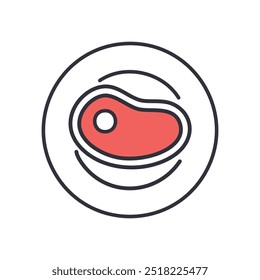 Steak plate icon. Simple line art icon of a steak on a plate. Perfect for restaurant menus, food blogs, and culinary branding.