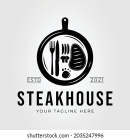 Steak plating or food presentation and steakhouse logo vector illustration design