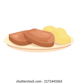 Steak with potato icon cartoon vector. Food cuisine. Soup pot