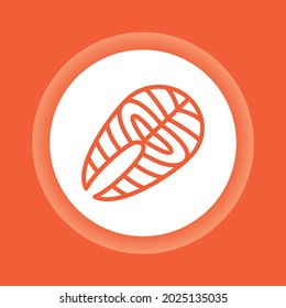 Steak red fish color button icon. Seafood product. Protein, phosphorus, fat source. Isolated vector element. Outline pictogram for web page, mobile app, promo.