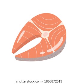 Steak of red fish salmon isolated on white background, Flat vector icon.