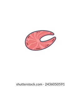 Steak of red fish salmon. Sea food menu vector illustration. Cartoon sliced of trout fillet piece. Natural diet nutrition, healthy omega product isolated on white background