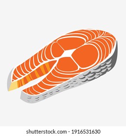 Steak of red fish salmon for sushi food menu vector illustration Isolated white background.
