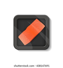 Steak of red fish salmon for sushi food menu in food container for package design Top View vector illustration.  Seafood realistic vector.