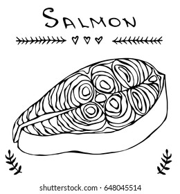 Steak of red fish salmon for sushi food menu vector illustration Isolated white background.
