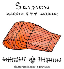 Steak of red fish salmon for sushi food menu vector illustration Isolated white background.