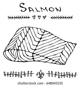 Steak of red fish salmon for sushi food menu vector illustration Isolated white background.