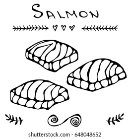 Steak of red fish salmon for sushi food menu vector illustration Isolated white background.