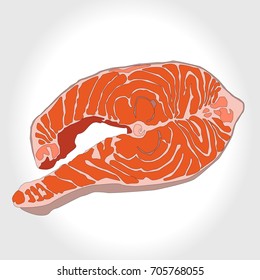 Steak of red fish salmon for sushi food menu vector illustration Isolated white background.