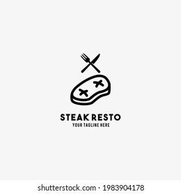 Steak restaurant flat style design symbol logo illustration vector graphic template